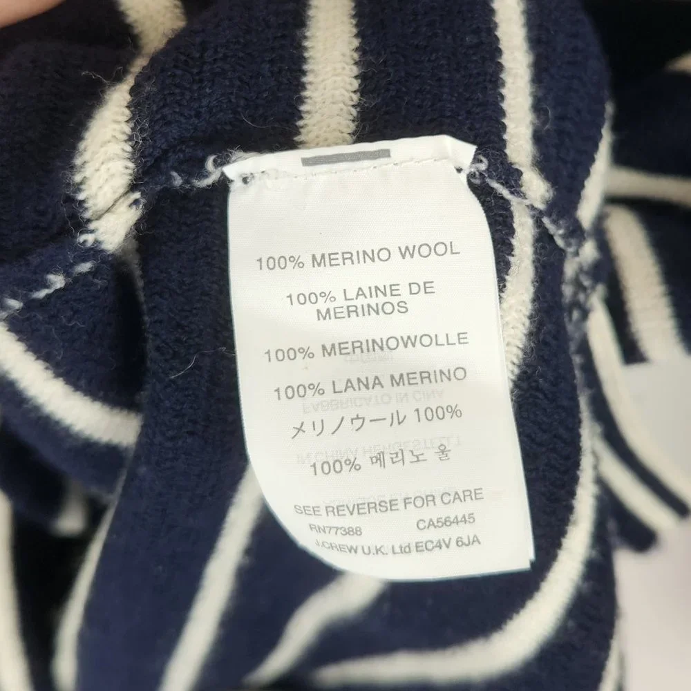 J. Crew 100% Merino Wool Navy White Stripes Embellished Crewneck Sweater sz XS
